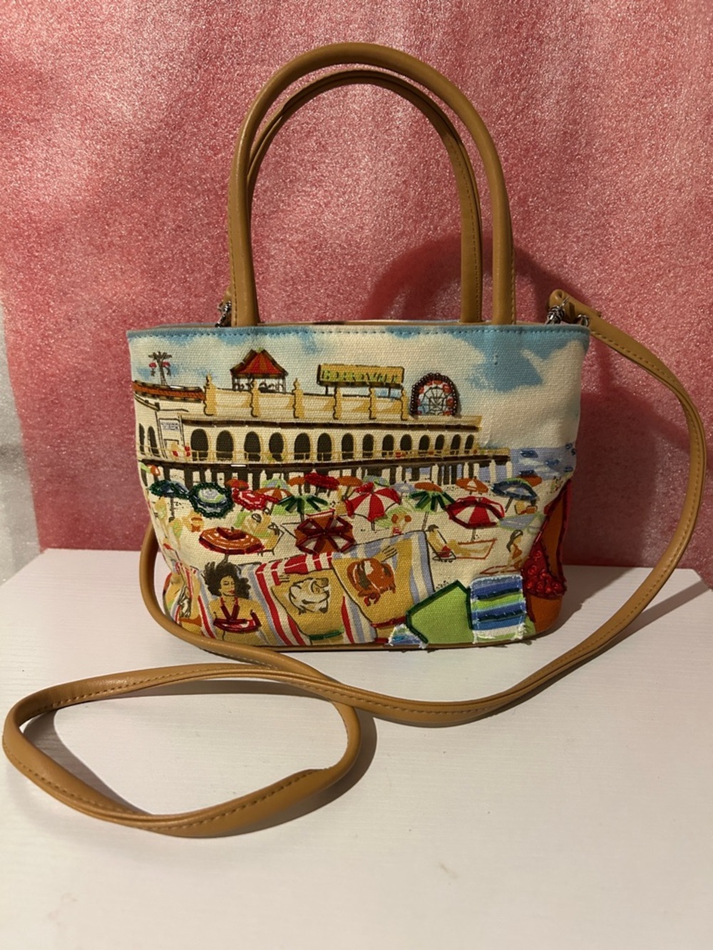 Vintage Canvas Beaded Shoulder Bag